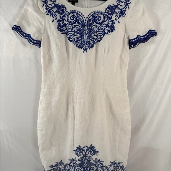 Talbots Dresses & Skirts - Talbots White Mini Dress with Blue Embroidery